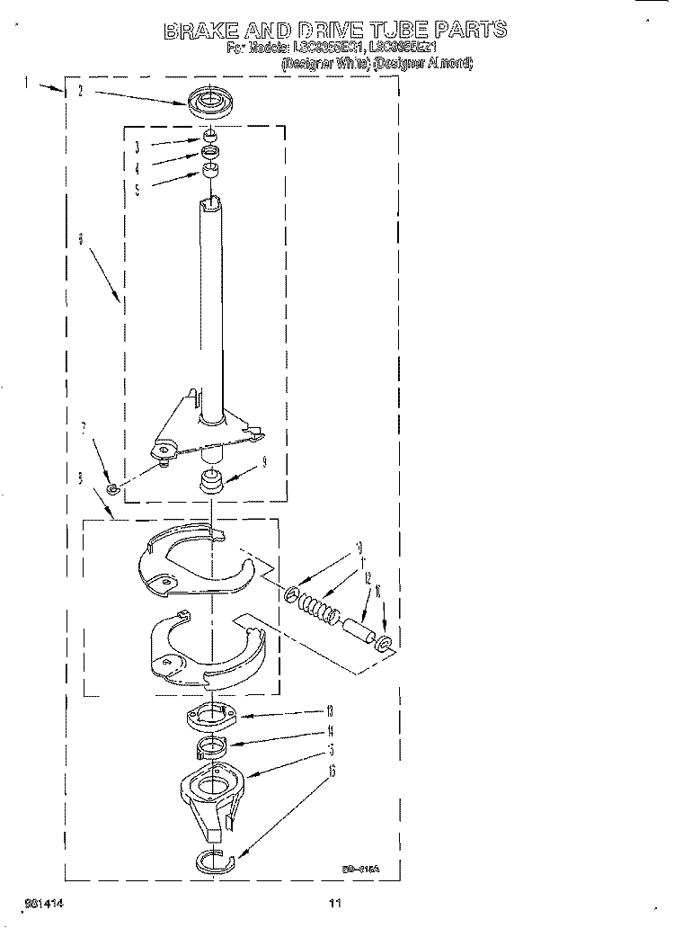 BRAKE & DRIVE TUBE Diagram and Parts List for LSC9355EZ1  Whirlpool Washer