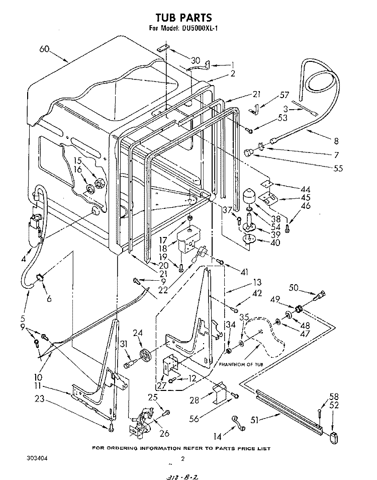 TUB , LITERATURE AND OPTIONAL Diagram and Parts List for DU5000XL1  Whirlpool Dishwasher