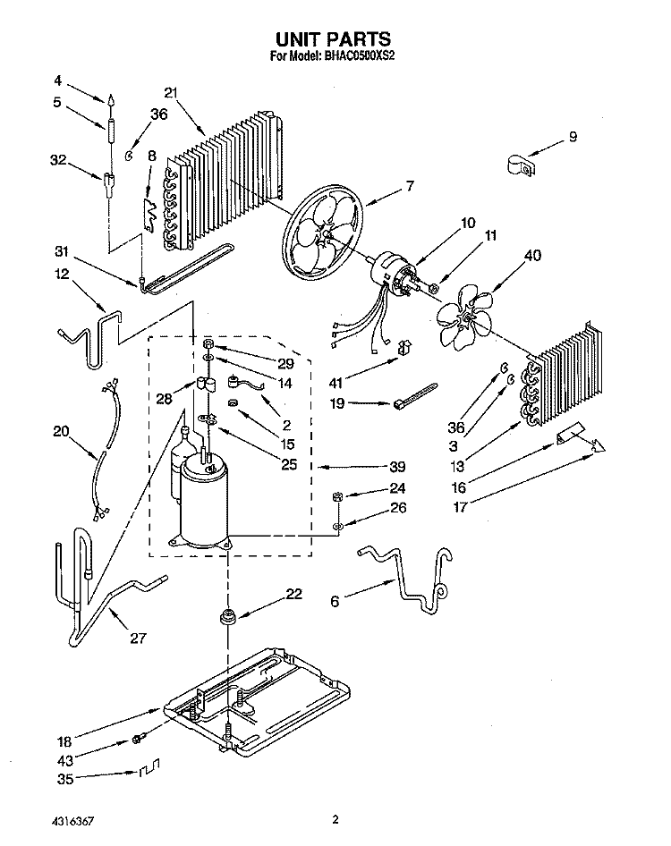 UNIT, LIT/OPTIONAL Diagram and Parts List for BHAC0500XS2  Whirlpool Air Conditioner