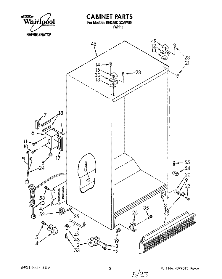 CABINET Diagram and Parts List for 6ED25DQXAW00  Whirlpool Refrigerator