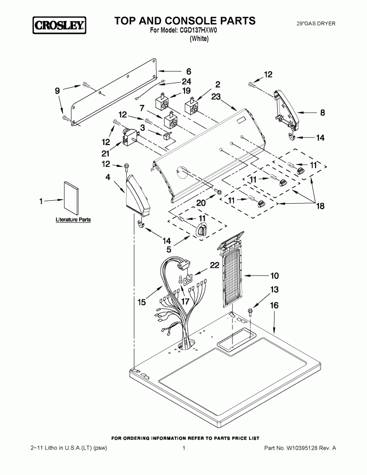 TOP AND CONSOLE PARTS Diagram and Parts List for CGD137HXW0  Whirlpool Dryer