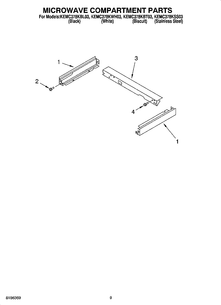 MICROWAVE COMPARTMENT PARTS Diagram and Parts List for KEMC378KWH03  KitchenAid Microwave Oven Combo