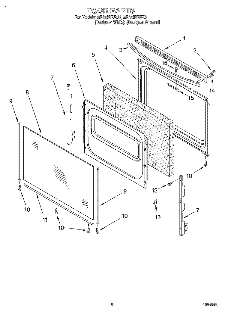 DOOR, LIT/OPTIONAL Diagram and Parts List for SF372BEEQ0  Whirlpool Range
