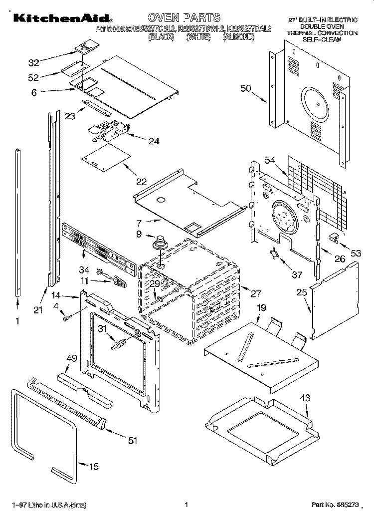 OVEN Diagram and Parts List for KEBS277DWH2  KitchenAid Wall Oven