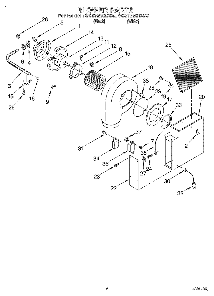 BLOWER PARTS Diagram and Parts List for SC8720EDB0  Whirlpool Cooktop
