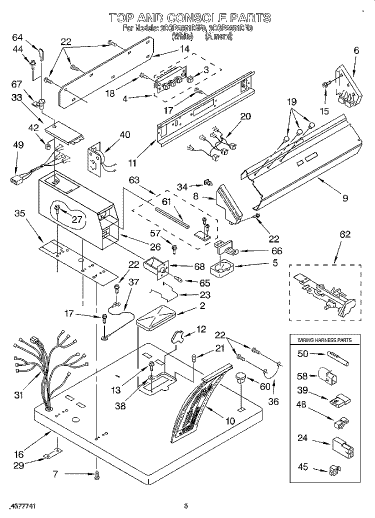 TOP AND CONSOLE Diagram and Parts List for 3CGP2951DN0  Whirlpool Dryer