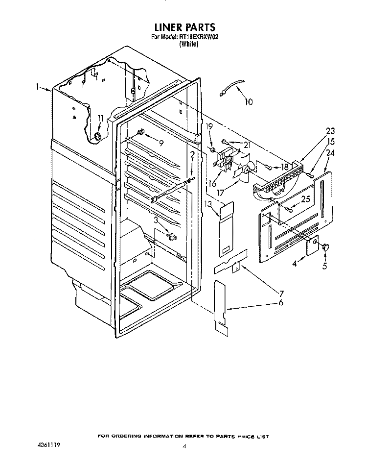 LINER Diagram and Parts List for RT18EKRXW02  Roper Refrigerator