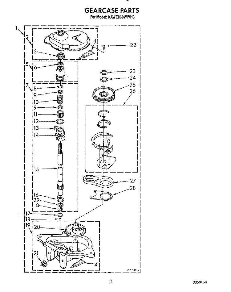 GEARCASE Diagram and Parts List for KAWE860WAL3  KitchenAid Washer