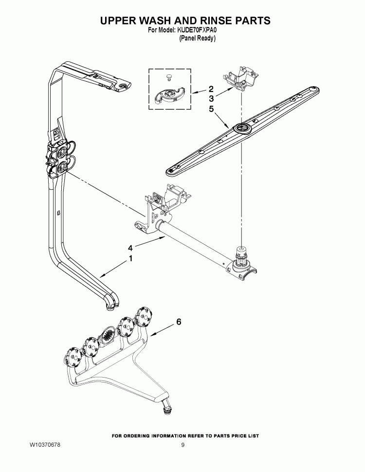 UPPER WASH AND RINSE PARTS Diagram and Parts List for KUDE70FXPA0  KitchenAid Dishwasher
