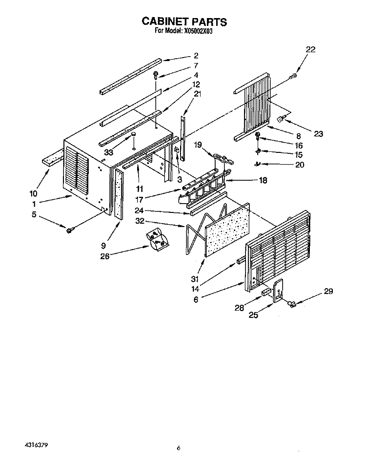 CABINET Diagram and Parts List for X05002X03  Roper Air Conditioner