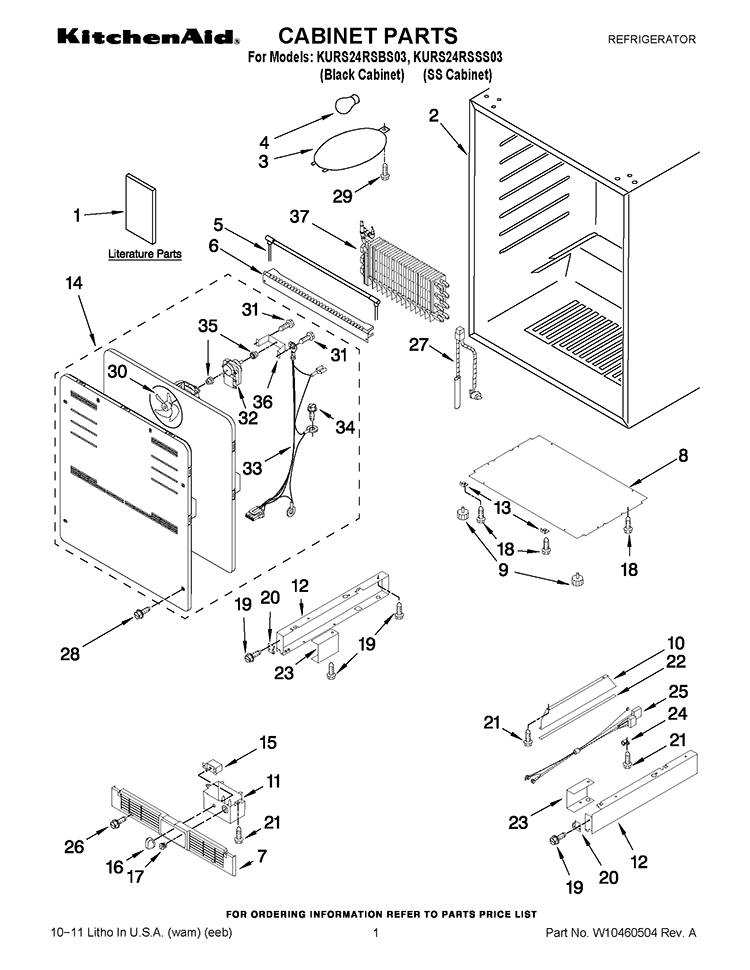 CABINET PARTS Diagram and Parts List for KURS24RSBS03  KitchenAid Refrigerator