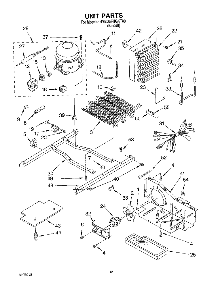 UNIT Diagram and Parts List for 4YED5FHQKT00  Whirlpool Refrigerator