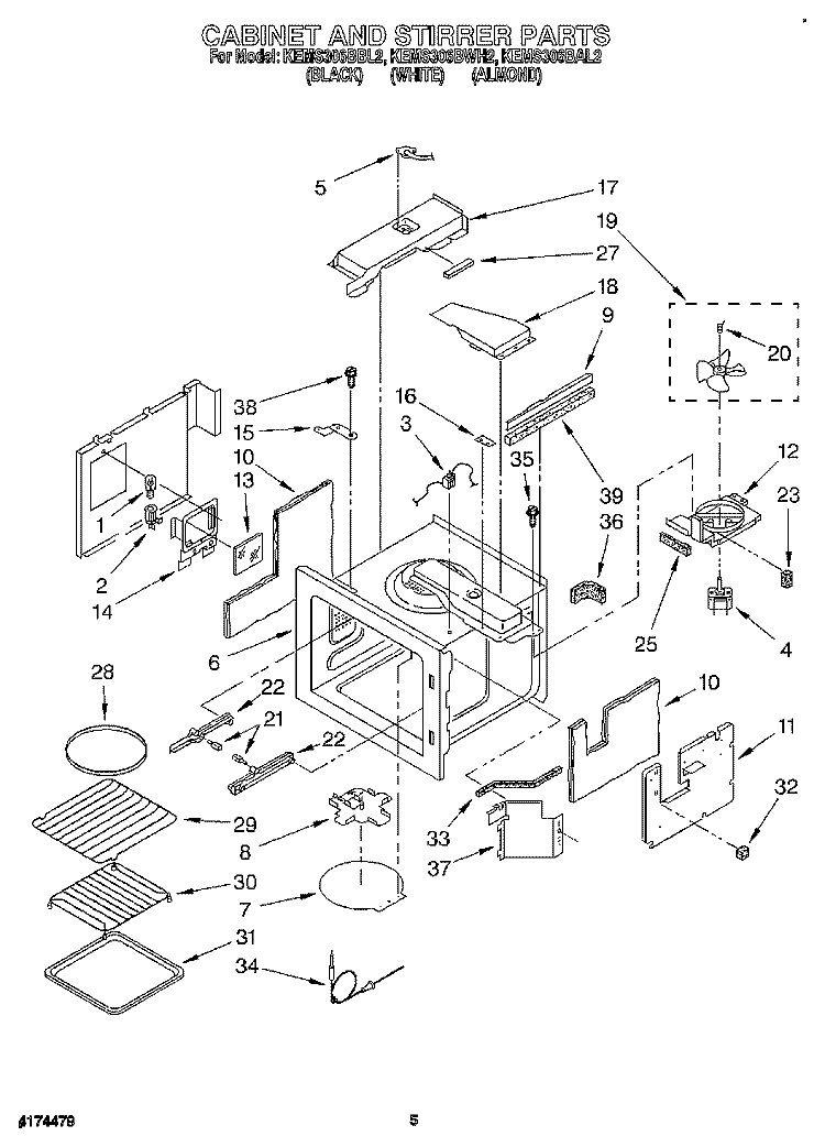 CABINET AND STIRRER, OPTIONAL Diagram and Parts List for KEMS306BWH2  KitchenAid Wall Oven