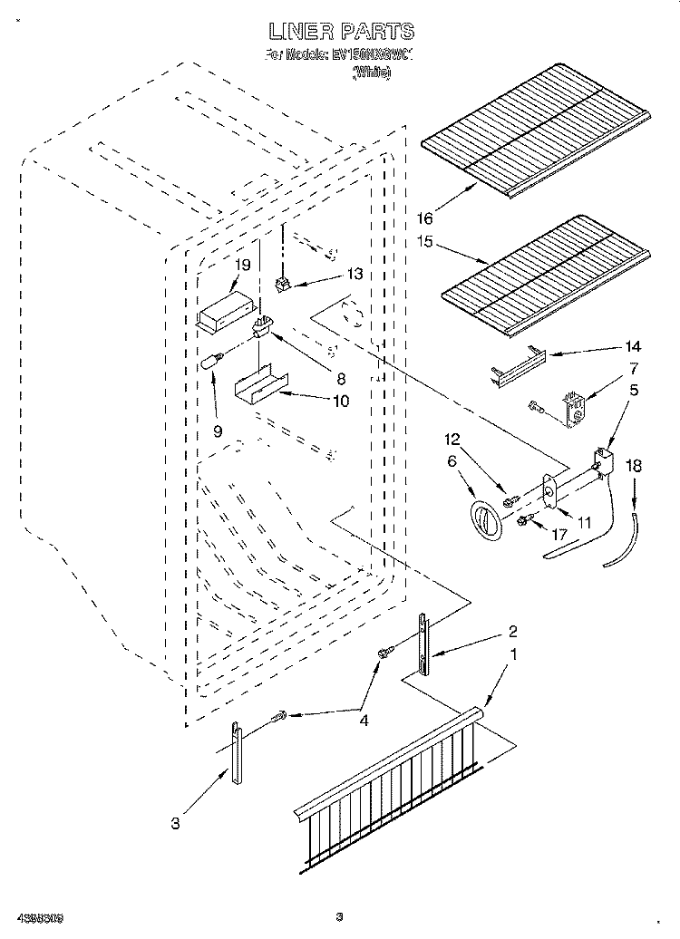 LINER Diagram and Parts List for EV150NXGW01  Whirlpool Freezer