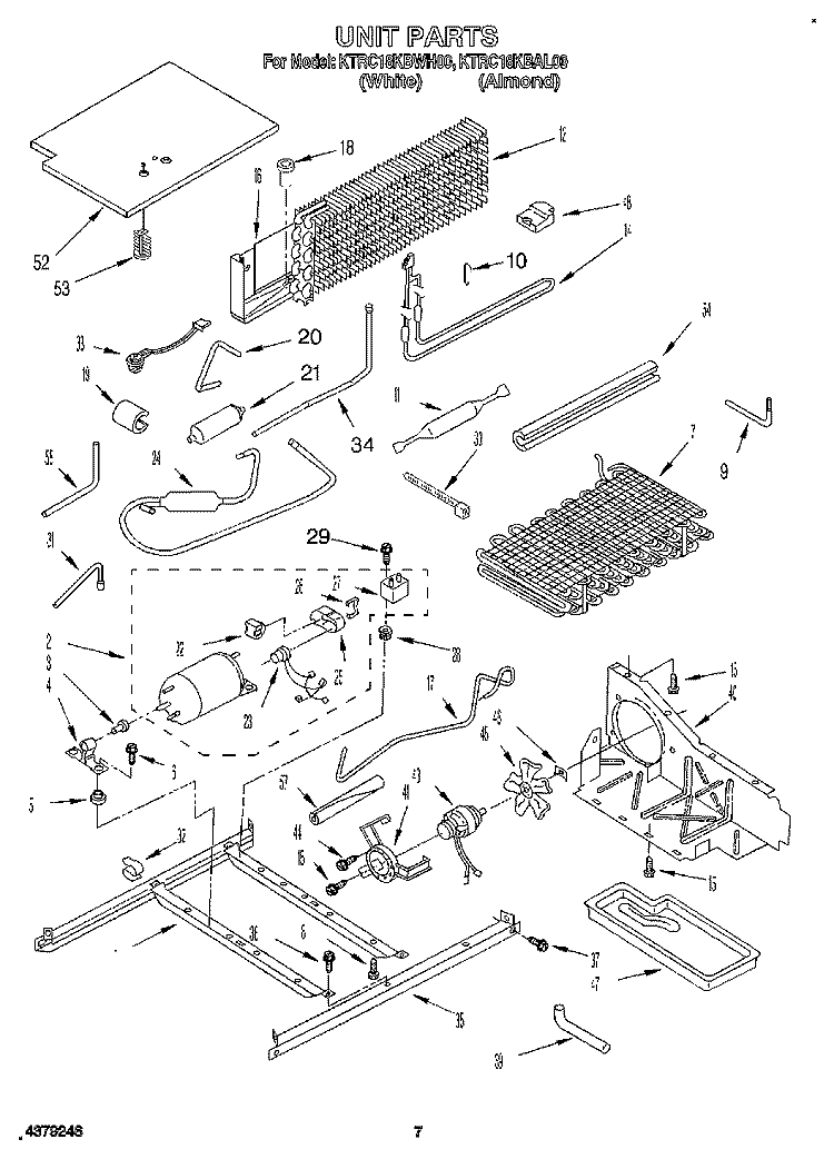 UNIT Diagram and Parts List for KTRC18KBWH00  KitchenAid Refrigerator