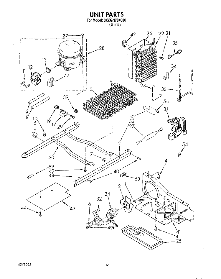 UNIT Diagram and Parts List for 3XKGN701000  Whirlpool Refrigerator