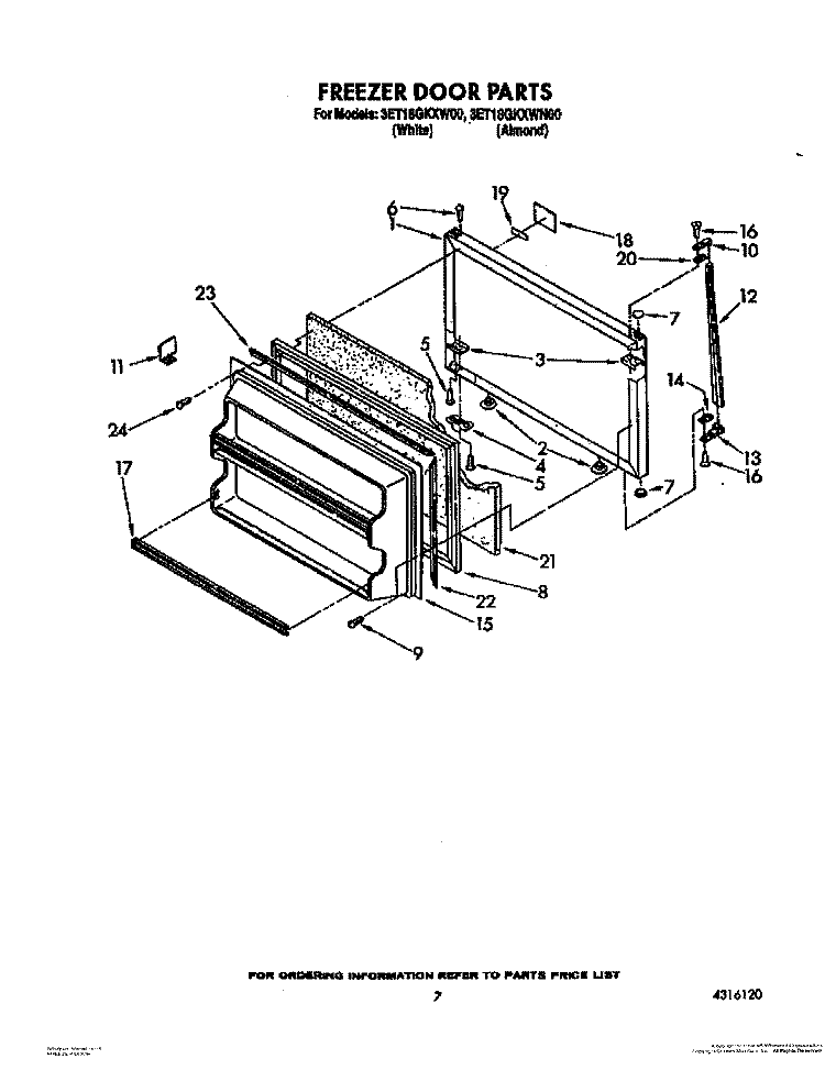 FREEZER DOOR Diagram and Parts List for 3ET18GKXWN00  Whirlpool Refrigerator