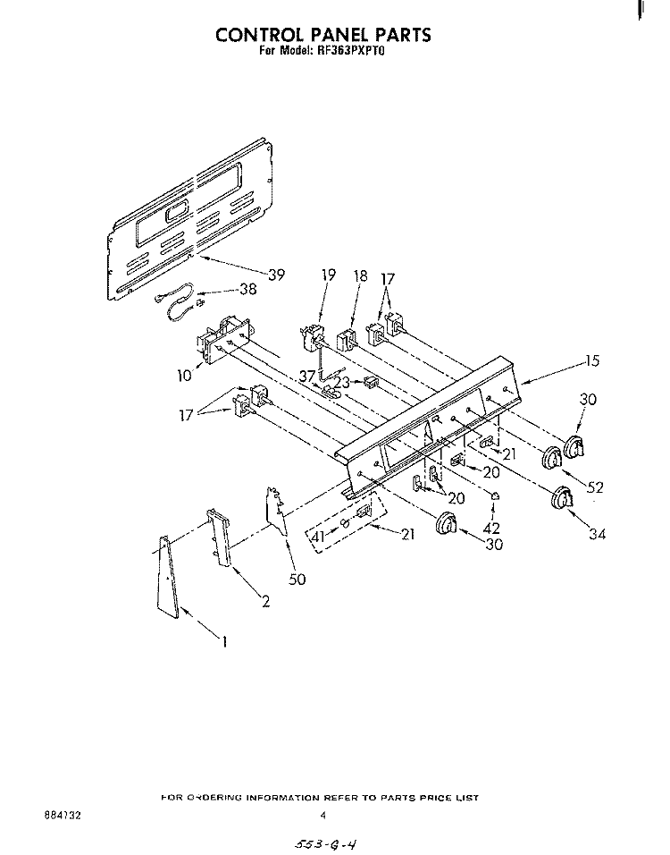 CONTROL PANEL Diagram and Parts List for RF363PXPT0  Whirlpool Range
