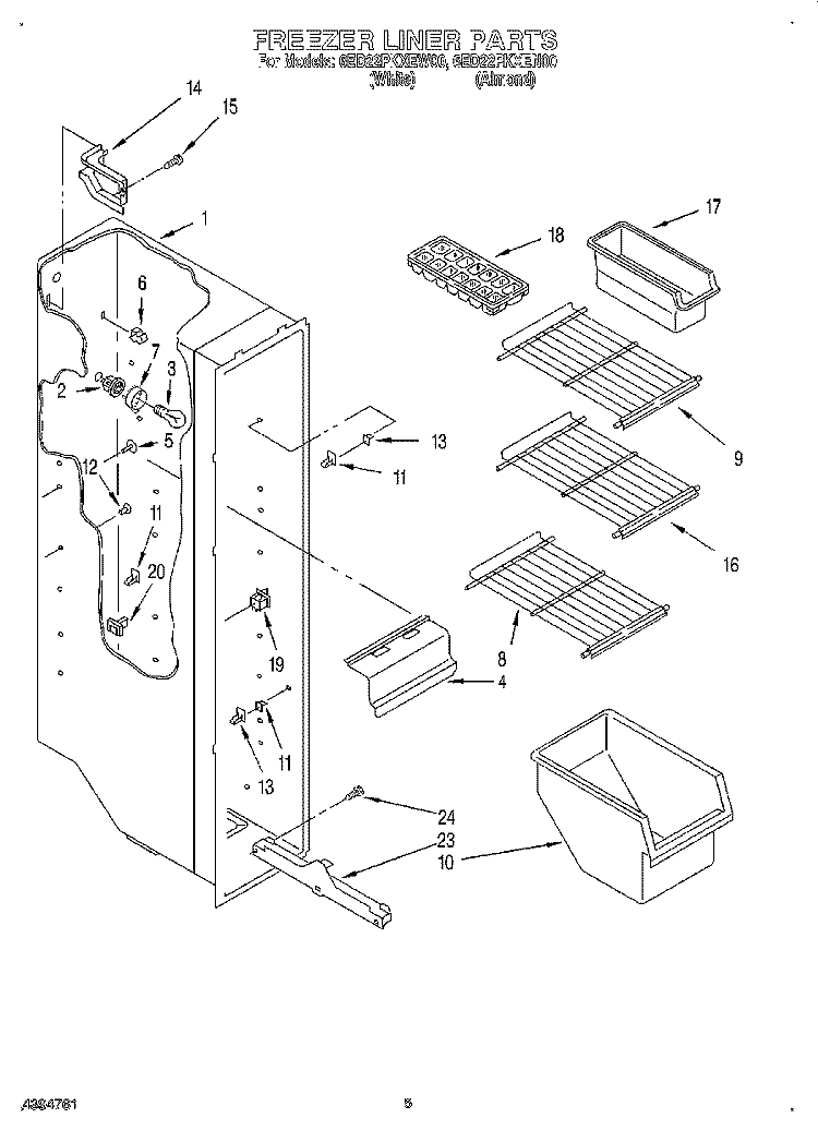 FREEZER LINER Diagram and Parts List for 6ED22PKXEN00  Whirlpool Refrigerator