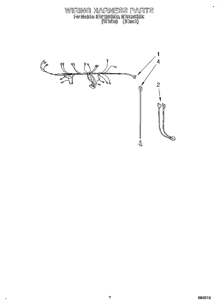WIRING HARNESS Diagram and Parts List for MT6120XEQ0  Whirlpool Microwave
