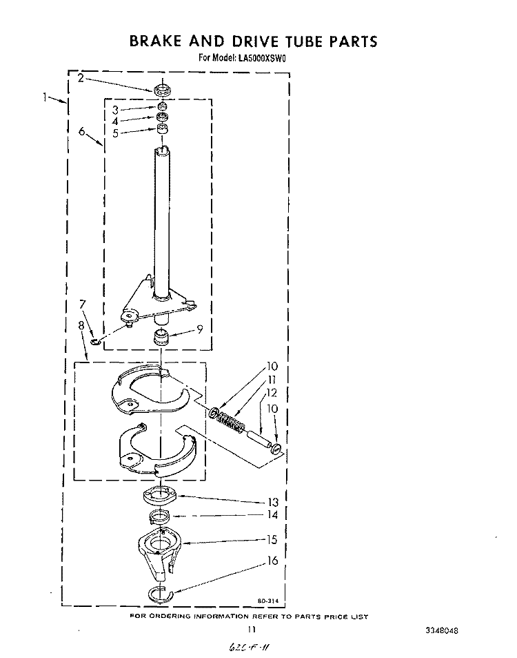 BRAKE AND DRIVE TUBE Diagram and Parts List for LA5000XSW0  Whirlpool Washer