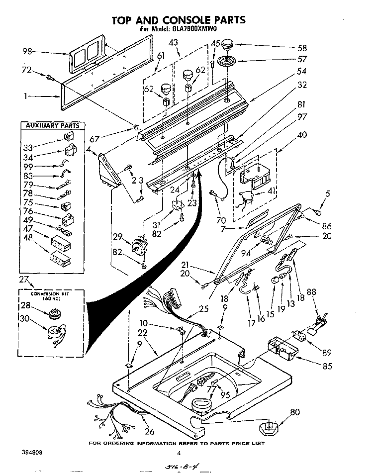 TOP AND CONSOLE Diagram and Parts List for GLA7900XMW0  Whirlpool Washer