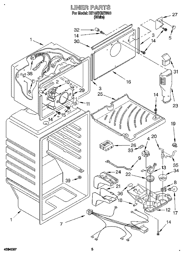 LINER Diagram and Parts List for RT18EKREW03  Roper Refrigerator