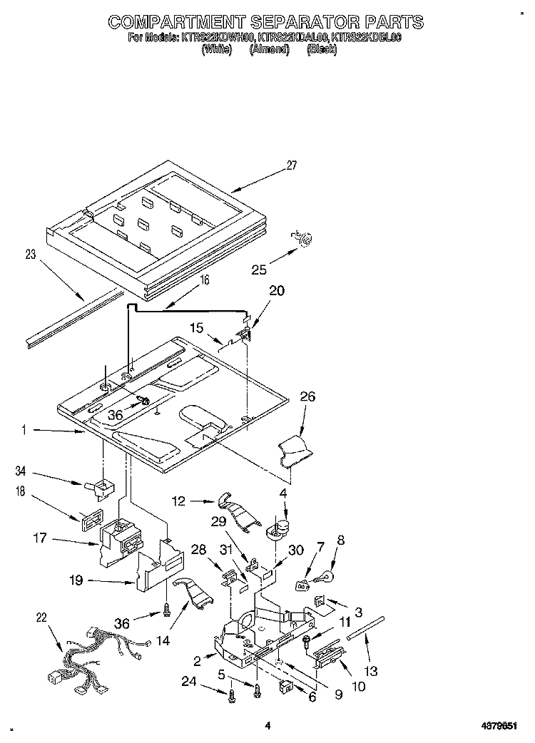COMPARTMENT SEPARATOR Diagram and Parts List for KTRS22KDWH00  KitchenAid Refrigerator