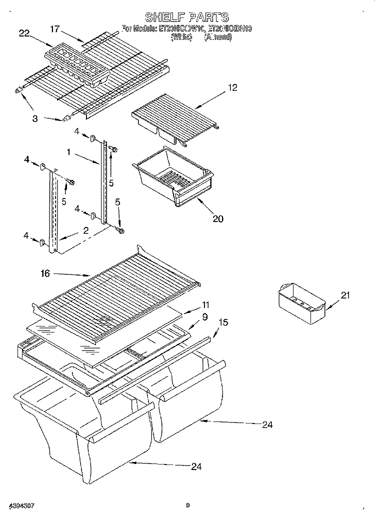 SHELF, LIT/OPTIONAL Diagram and Parts List for ET20NKXDN10  Whirlpool Refrigerator