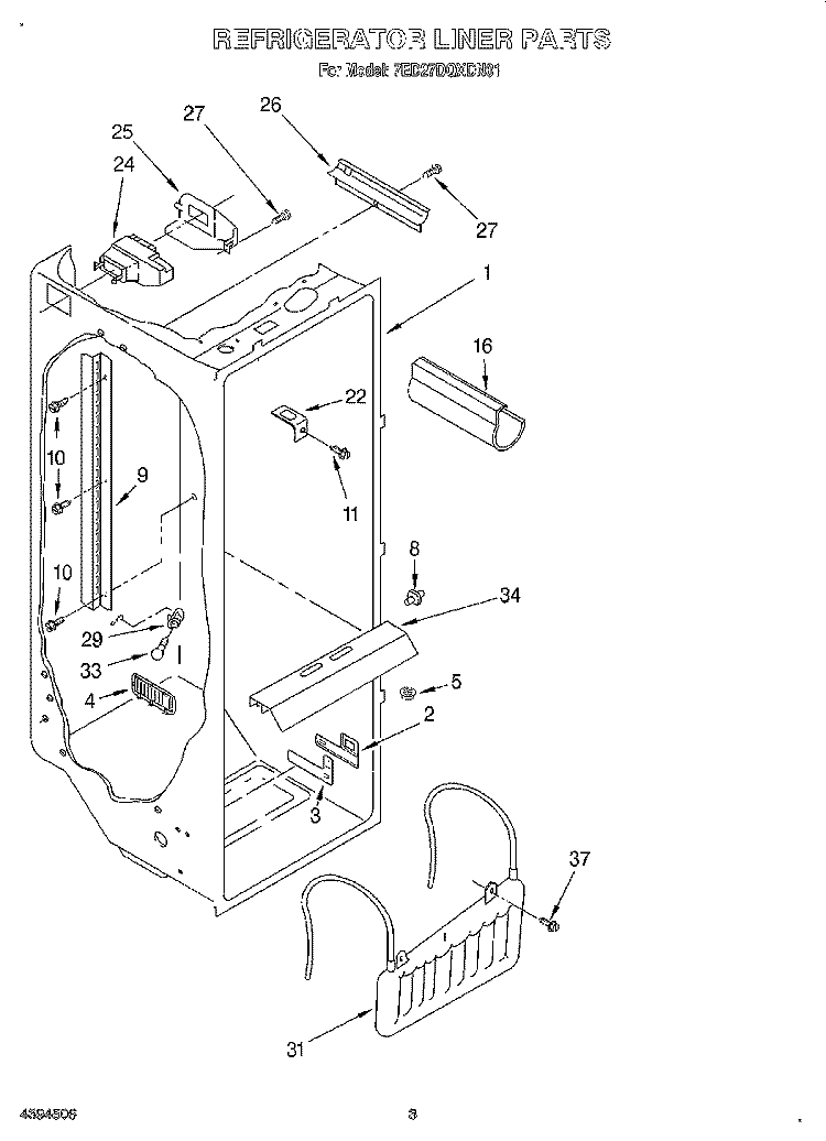 REFRIGERATOR LINER Diagram and Parts List for 7ED27DQXDN01  Whirlpool Refrigerator