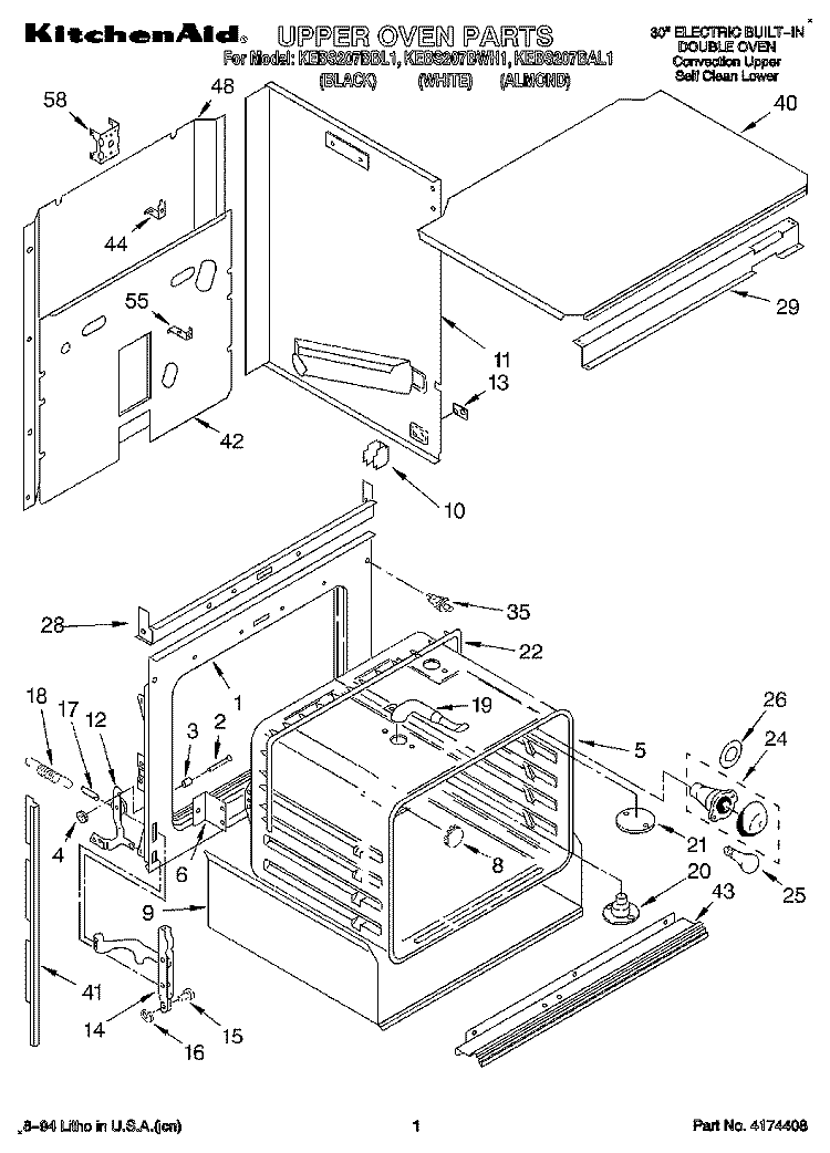 UPPER OVEN Diagram and Parts List for KEBS207BBL1  KitchenAid Wall Oven