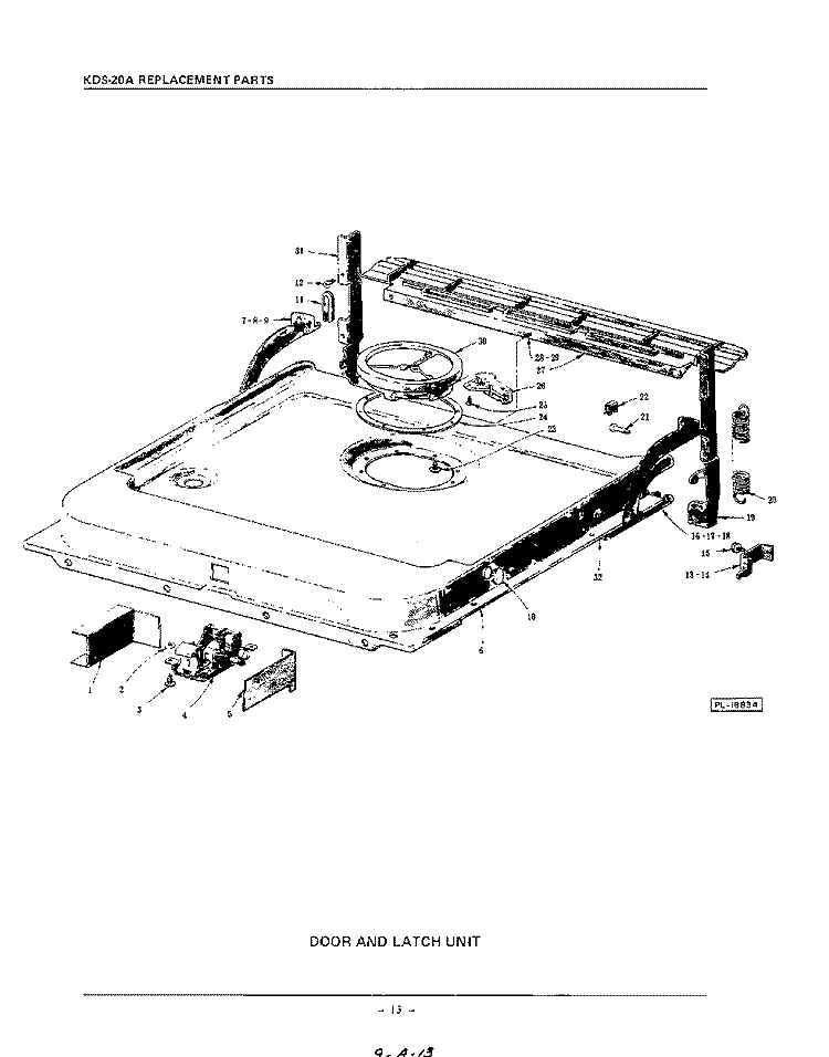 DOOR AND LATCH Diagram and Parts List for KDS20A  KitchenAid Dishwasher