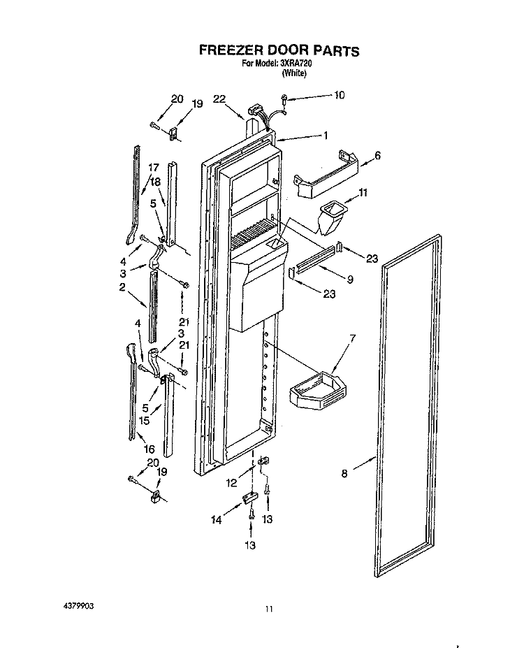 FREEZER DOOR Diagram and Parts List for 3XRA720  Whirlpool Refrigerator