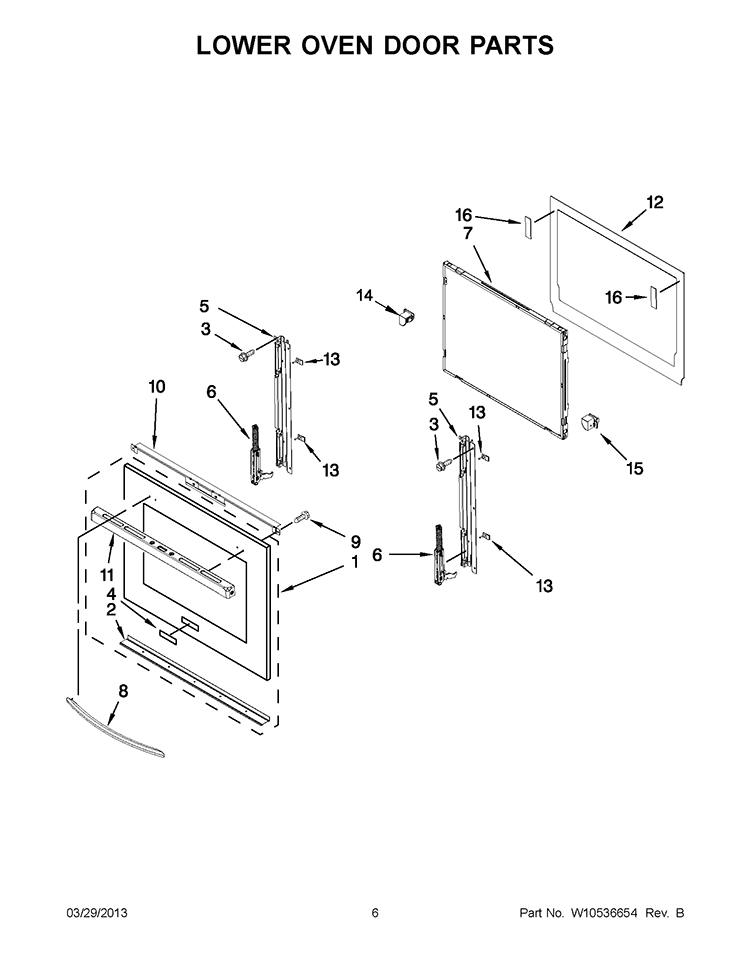 LOWER OVEN DOOR PARTS Diagram and Parts List for KEBS209BSP00  KitchenAid Wall Oven