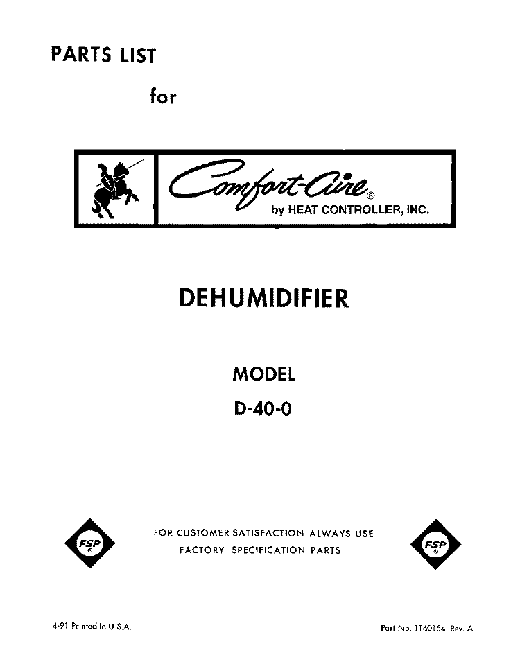 SECTION Diagram and Parts List for BFD400  Whirlpool Dehumidifier