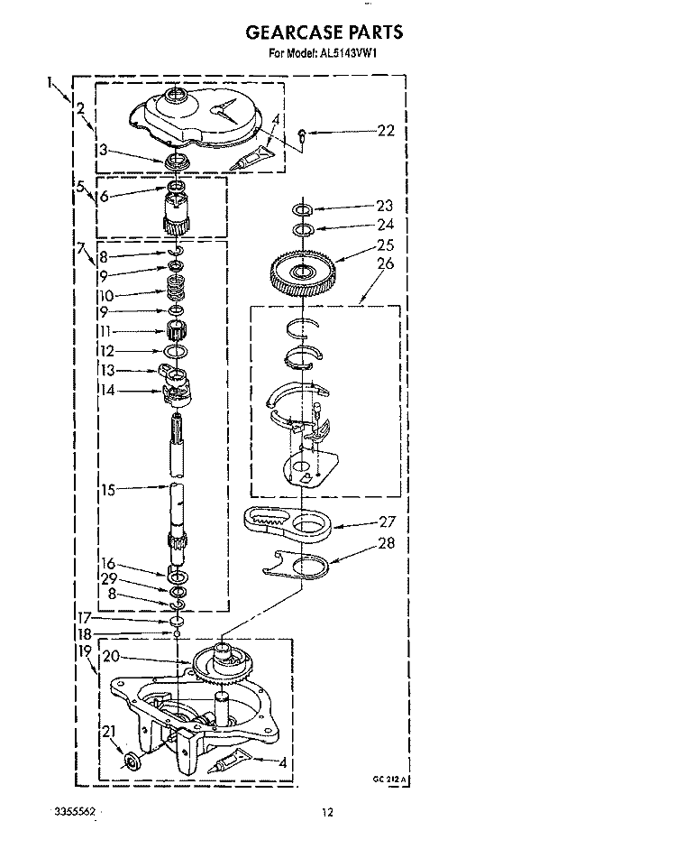 GEARCASE Diagram and Parts List for AL5143VW1  Whirlpool Washer
