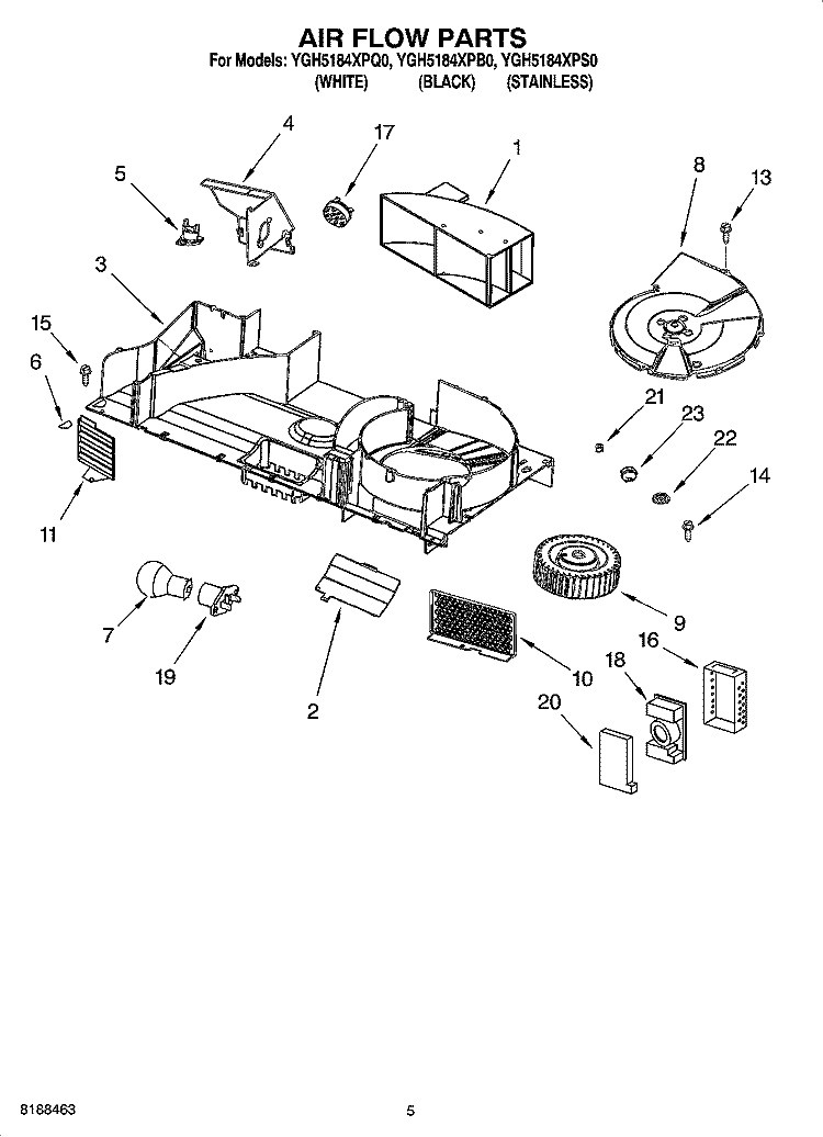 AIR FLOW PARTS Diagram and Parts List for YGH5184XPB0  Whirlpool Microwave