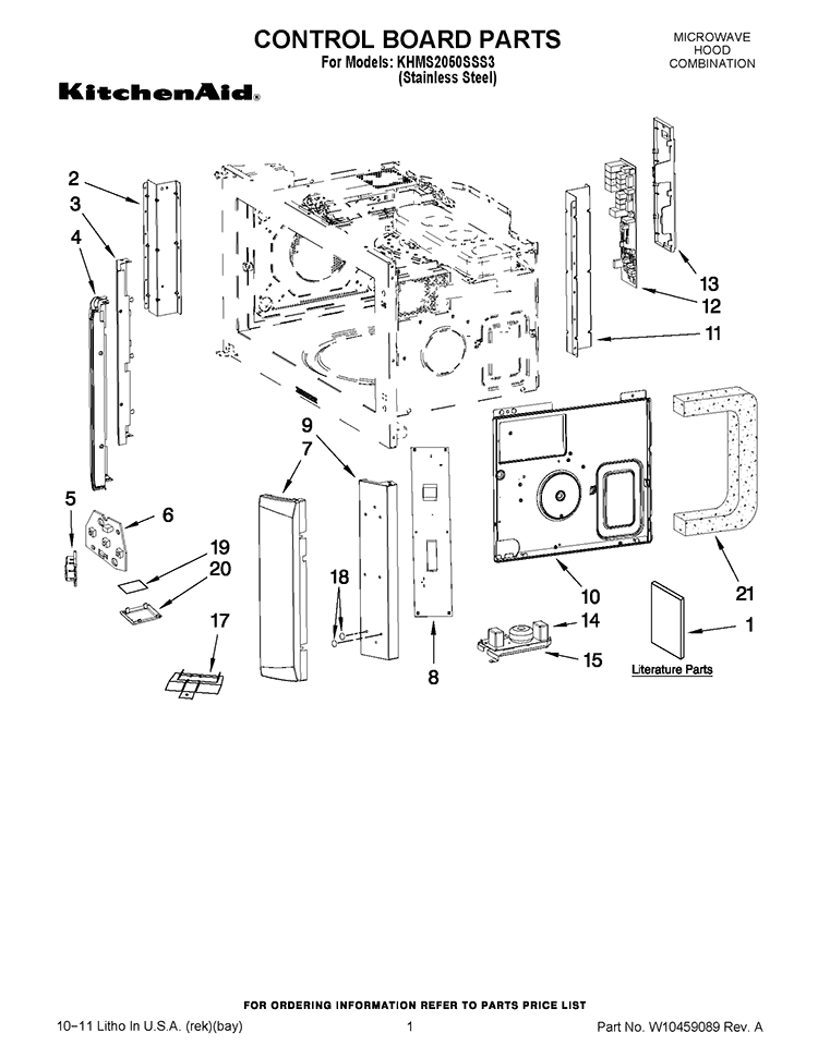 CONTROL BOARD PARTS Diagram and Parts List for KHMS2050SSS3  KitchenAid Microwave