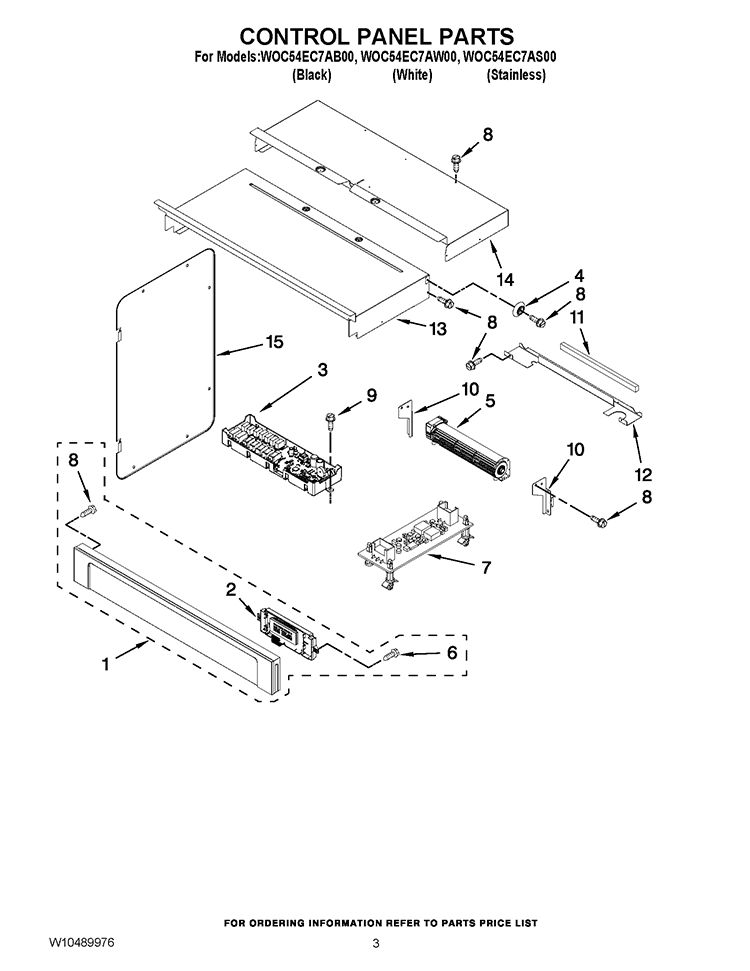 CONTROL PANEL PARTS Diagram and Parts List for WOC54EC7AB00  Whirlpool Microwave Oven Combo