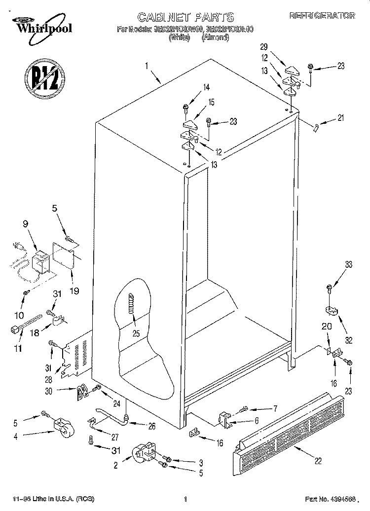 CABINET Diagram and Parts List for 9ED22PKXDW00  Whirlpool Refrigerator
