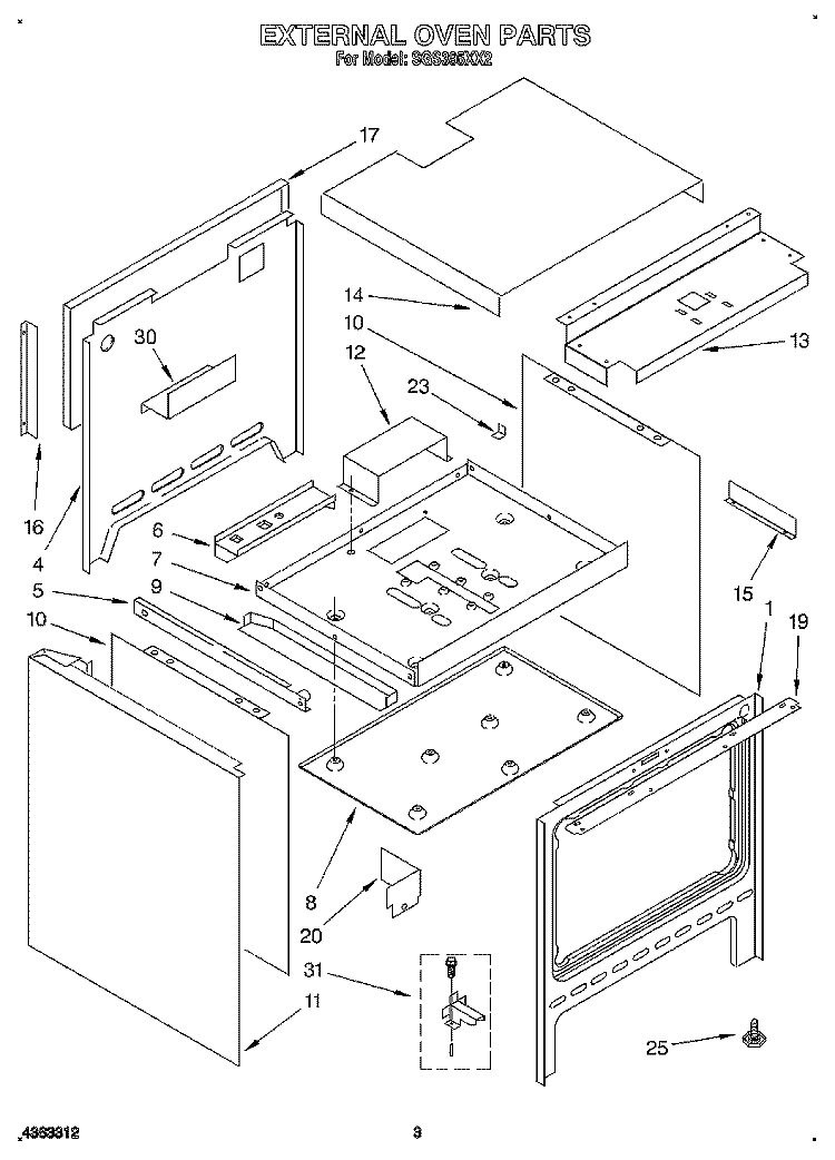 EXTERNAL OVEN Diagram and Parts List for SGS395XX2  Roper Range