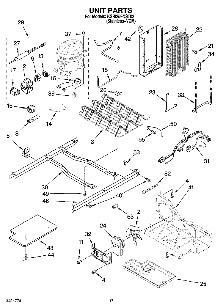 UNIT PARTS Diagram and Parts List for KSRI25FNST02  KitchenAid Refrigerator