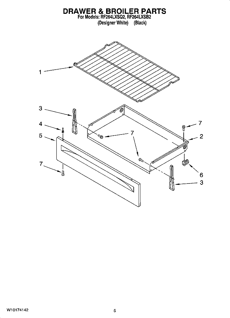 DRAWER & BROILER PARTS Diagram and Parts List for RF264LXSB2  Whirlpool Range