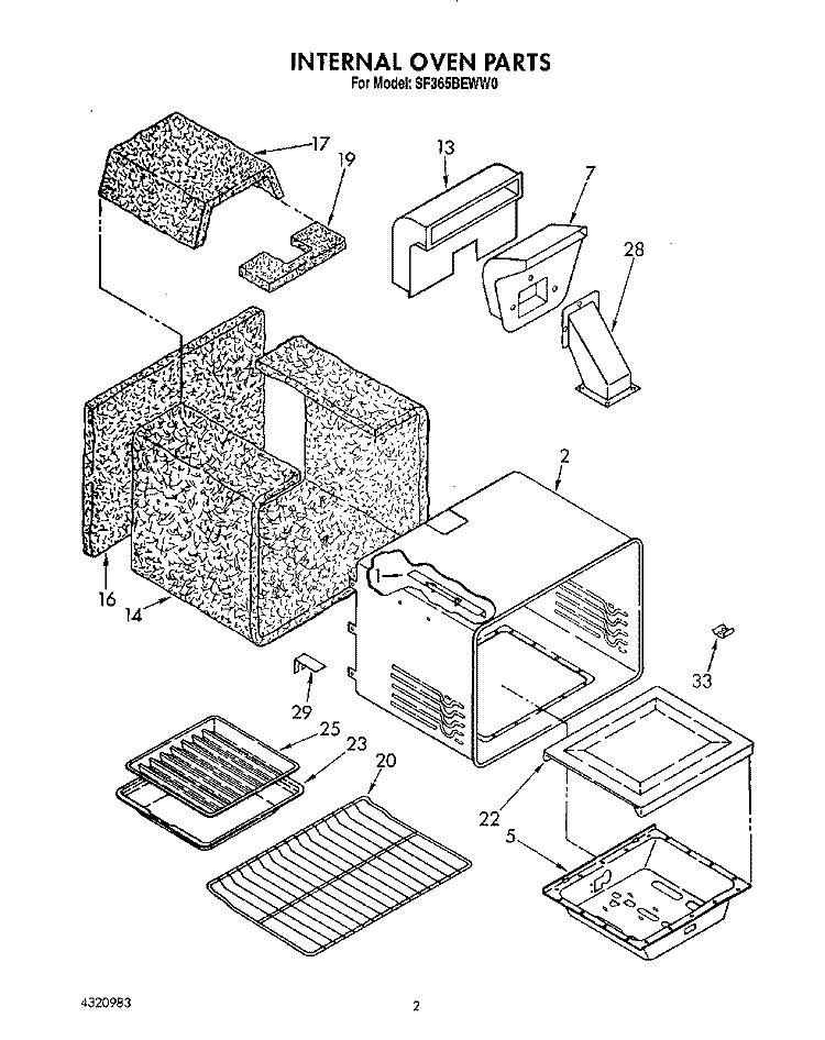 INTERNAL OVEN Diagram and Parts List for SF365BEWN0  Whirlpool Range