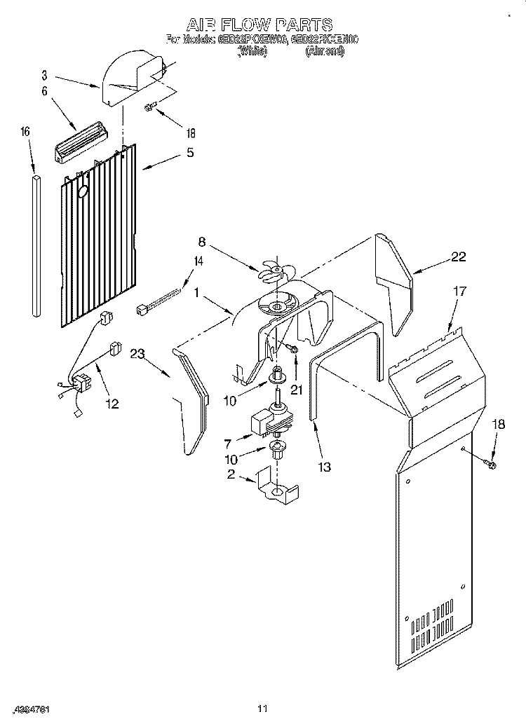AIR FLOW Diagram and Parts List for 6ED22PKXEN00  Whirlpool Refrigerator