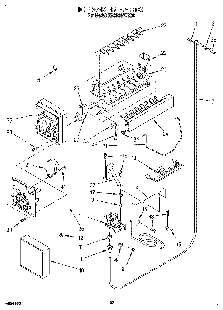 ICEMAKER, LIT/OPTIONAL Diagram and Parts List for KSSS36QDX02  KitchenAid Refrigerator