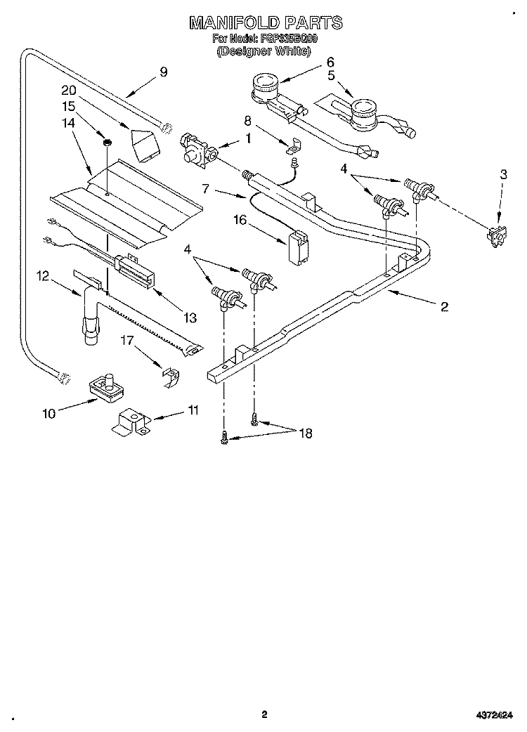 MANIFOLD Diagram and Parts List for FGP335BQ0  Roper Range