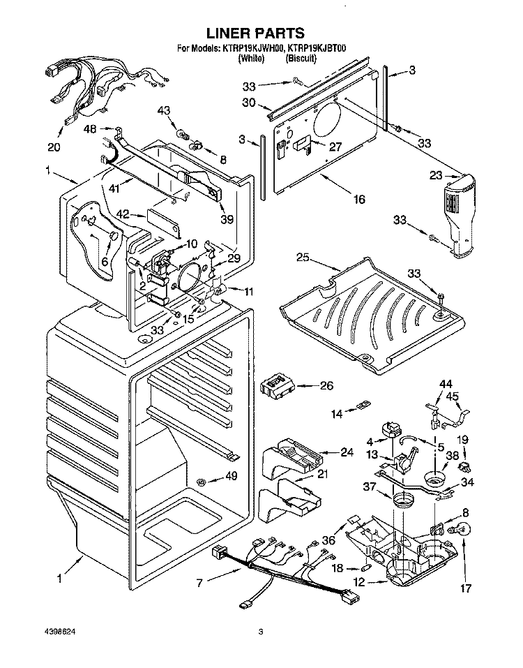 LINER Diagram and Parts List for KTRP19KJBT00  KitchenAid Refrigerator