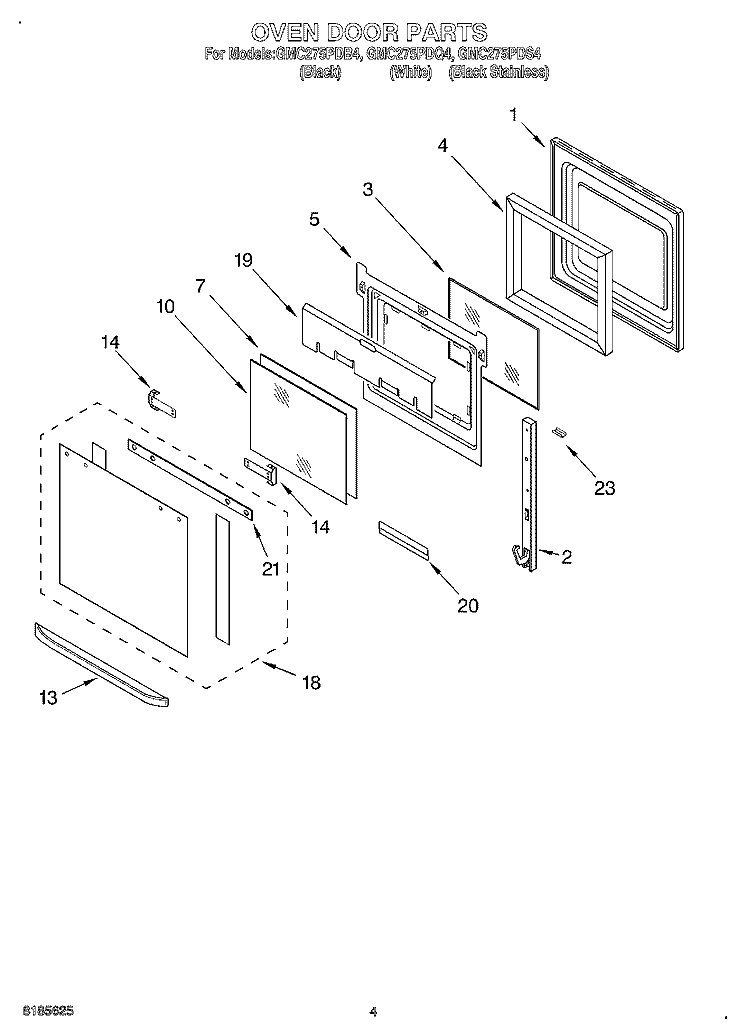 OVEN DOOR Diagram and Parts List for GMC275PDB4  Whirlpool Microwave Oven Combo
