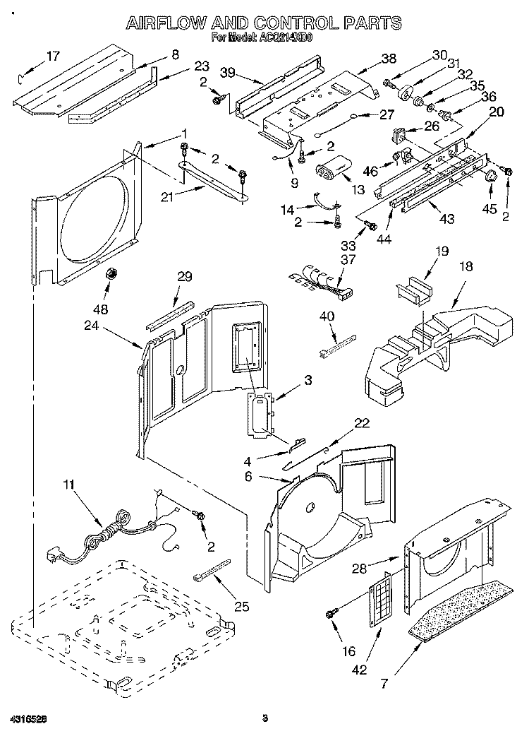 AIRFLOW AND CONTROL Diagram and Parts List for ACQ214XD0  Whirlpool Air Conditioner